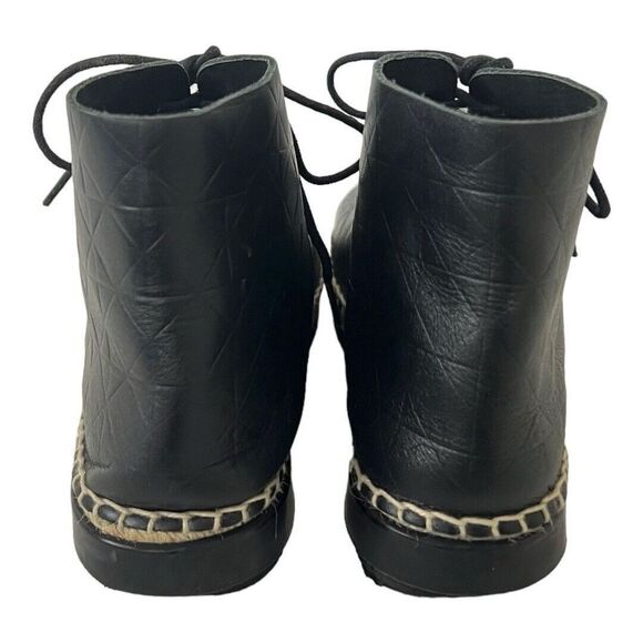 Miista Size 40 Imogen Peep Toe Black Leather Geometric Espadrilles Booties - Picture 6 of 9